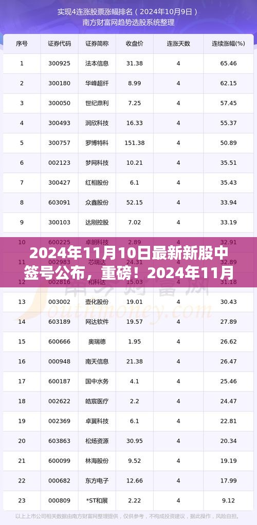 重磅揭曉！2024年11月10日新股中簽號公布，你中簽了嗎？