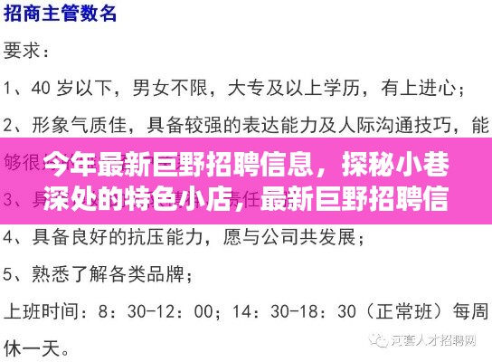 最新巨野招聘信息大揭秘，探秘小巷深處的特色小店！