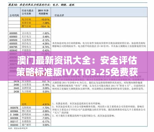 澳門最新資訊大全：安全評(píng)估策略標(biāo)準(zhǔn)版IVX103.25免費(fèi)獲取