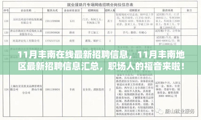 11月豐南在線最新招聘信息匯總，職場人的福音