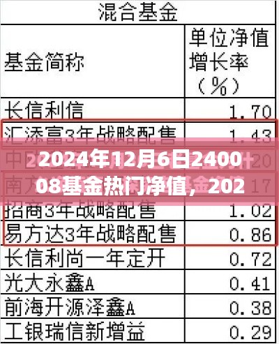探尋基金熱門(mén)凈值背后的故事，以基金代碼240008為例（2024年12月6日）