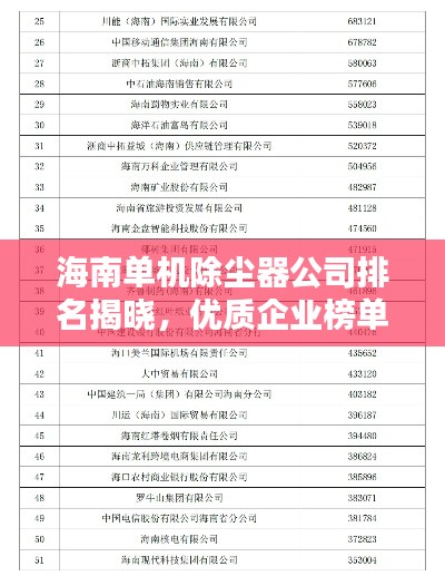 海南單機(jī)除塵器公司排名揭曉，優(yōu)質(zhì)企業(yè)榜單不容錯(cuò)過！