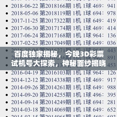 百度獨(dú)家揭秘，今晚3D彩票試機(jī)號(hào)大探索，神秘面紗揭曉！
