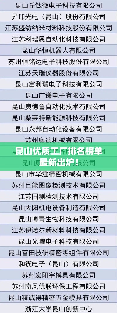 昆山優(yōu)質(zhì)工廠排名榜單最新出爐！