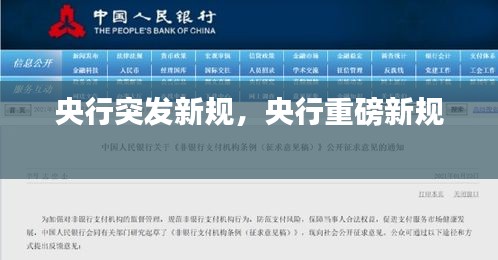 央行突發(fā)新規(guī)，央行重磅新規(guī) 