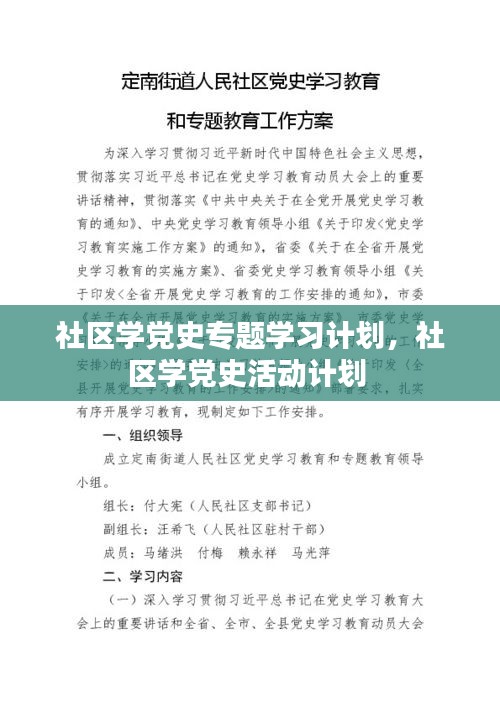社區(qū)學(xué)黨史專題學(xué)習(xí)計劃，社區(qū)學(xué)黨史活動計劃 